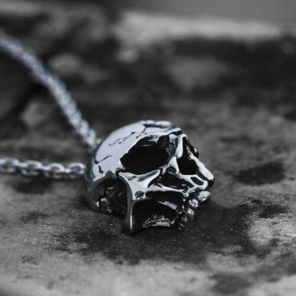 Retro Half Skull Gothic‎ Punk Necklace Metal Skull Pendant Steampunk Jewelry - Picture 3 of 6